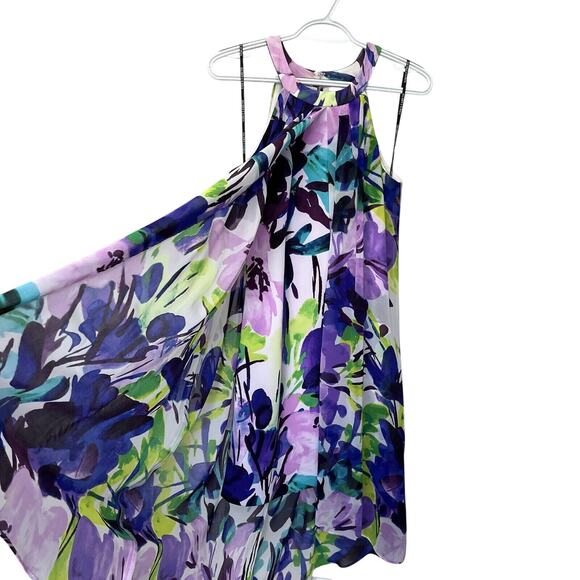Vince Camuto | White Purple Floral Chiffon Overlay Sleeveless Hi Low Dress Sz 4 - Picture 7 of 7
